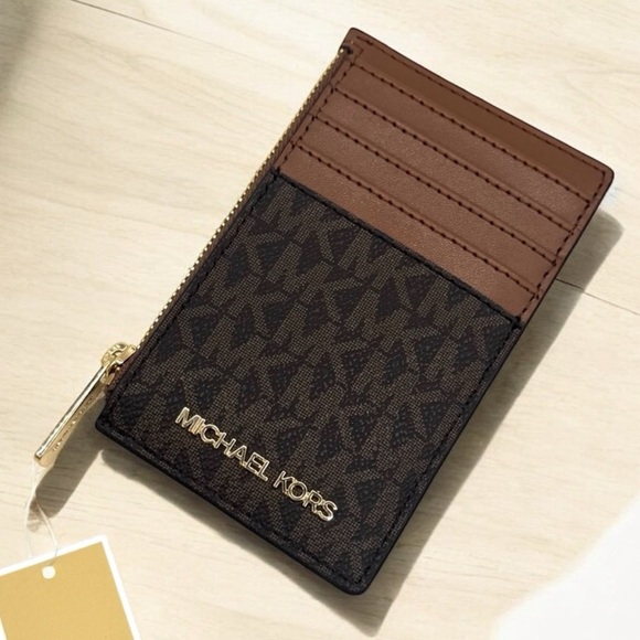 Michael Kors Medium Logo Card Case Wallet Brown Signature - Picture 1 of 5